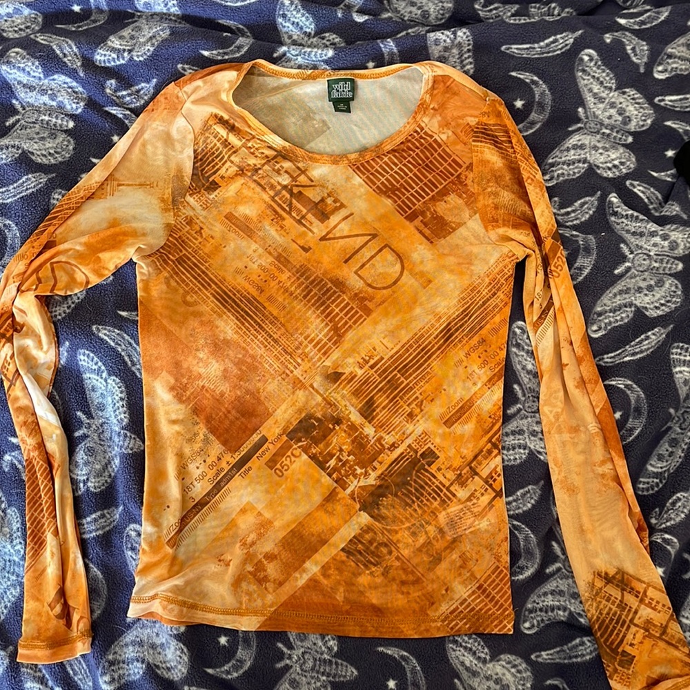See Through Orange Patterned Wild Fable Top